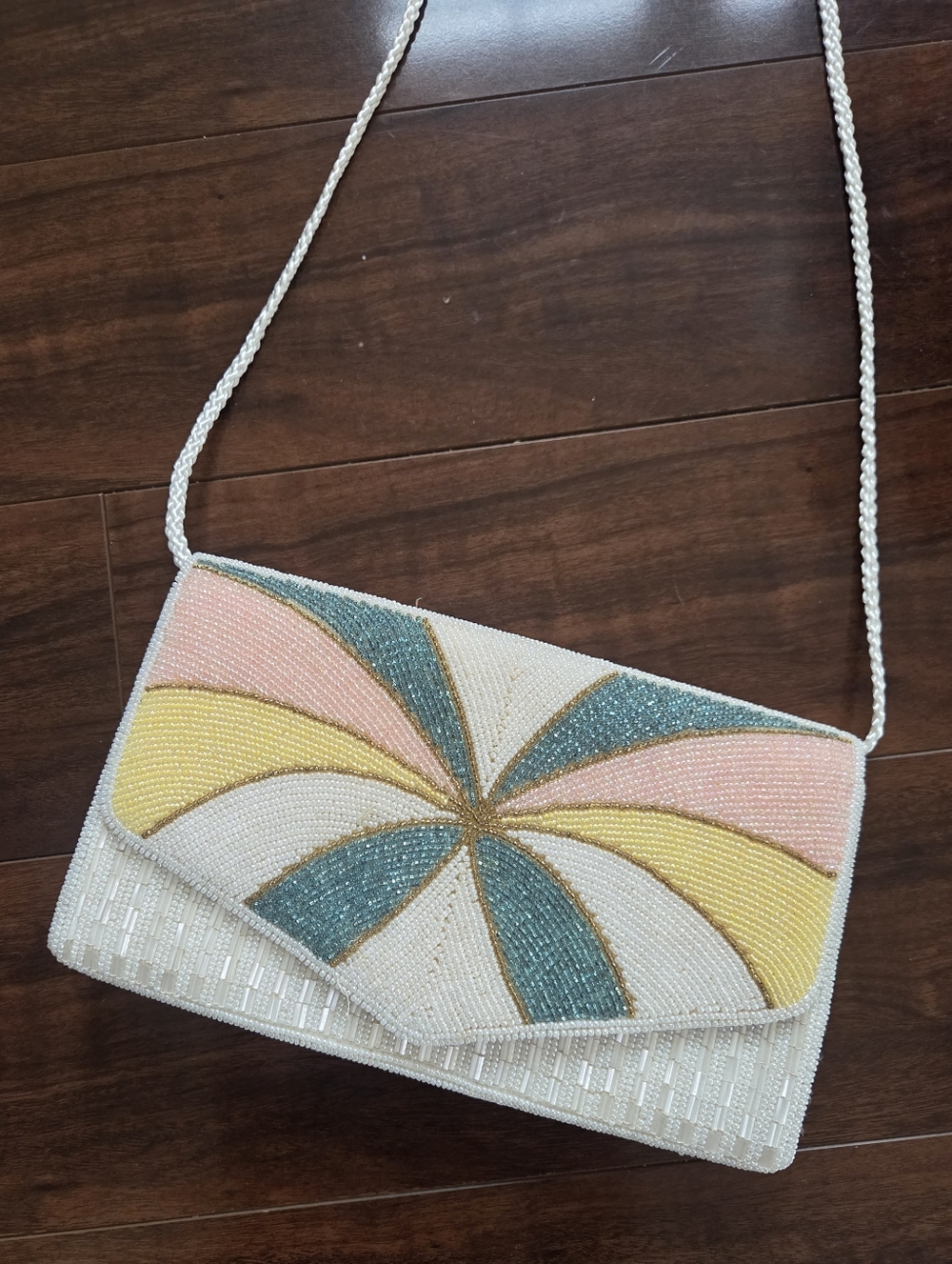 Beaded Sunburst Crossbody Clutch - Cream, Pink, Yellow, Teal